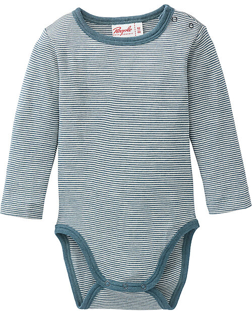 People Wear Organic Body Manica Lunga - Verde a Righe - Lana Biologica e Seta - Certificazione GOTS
 Body Manica Lunga