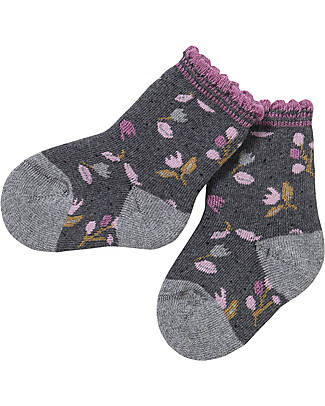 People Wear Organic Calzini - Grigio Ardesia Fiori - Spugna di Cotone Bio GOTS Calzini
