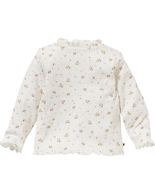 People Wear Organic Camicia Manica Lunga con Colletto - Bianco Foglie - Cotone Bio GOTS Maglie Manica Lunga