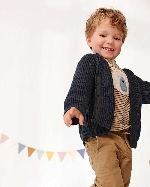 People Wear Organic Cardigan con Bottoni - Blu - Cotone GOTS Cardigan