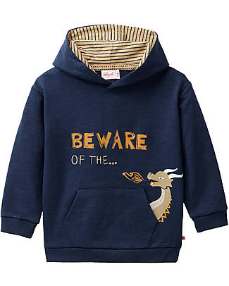 People Wear Organic Felpa con Cappuccio Drago - Blu - Cotone GOTS Felpe