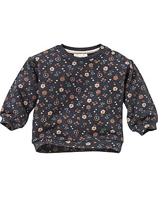 People Wear Organic Felpa Manica Lunga - Blu Notte Fiorellini - Cotone Bio GOTS Felpe