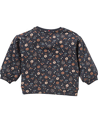 People Wear Organic Felpa Manica Lunga - Blu Notte Fiorellini - Cotone Bio GOTS Felpe