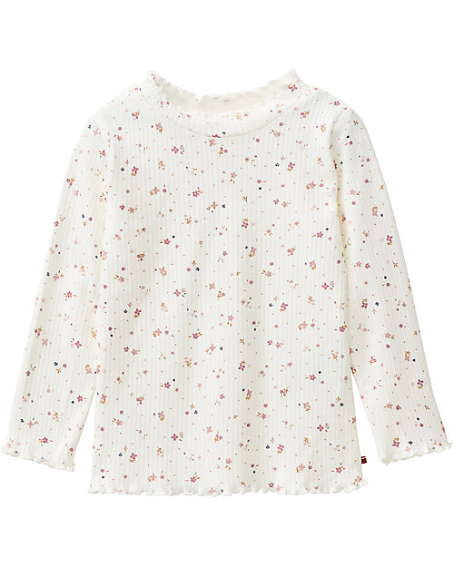 People Wear Organic Maglia Maniche Lunghe a Fiori - Panna - Bordi Volant - Cotone GOTS Camicie_
