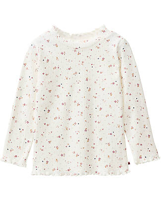 People Wear Organic Maglia Maniche Lunghe a Fiori - Panna - Bordi Volant - Cotone GOTS Camicie_