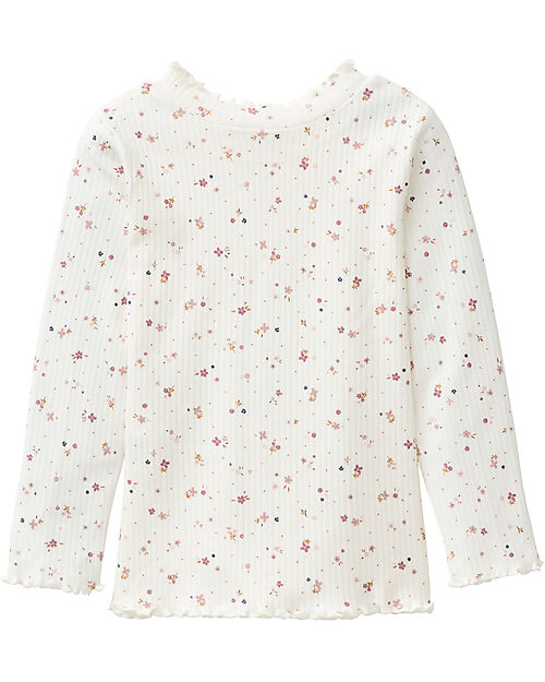 People Wear Organic Maglia Maniche Lunghe a Fiori - Panna - Bordi Volant - Cotone GOTS Camicie_
