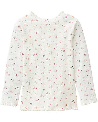 People Wear Organic Maglia Maniche Lunghe a Fiori - Panna - Bordi Volant - Cotone GOTS Camicie_