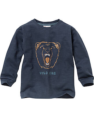 People Wear Organic Maglia Maniche Lunghe - Blu Notte Orso - Cotone Bio GOTS Maglie Manica Lunga