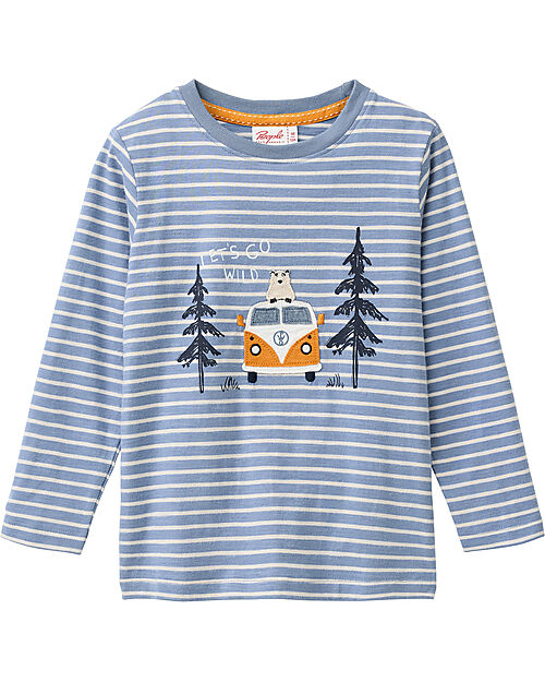 People Wear Organic Maglia Maniche Lunghe Let's Go Wild - Righe Blu e Bianco - Cotone GOTS Camicie_