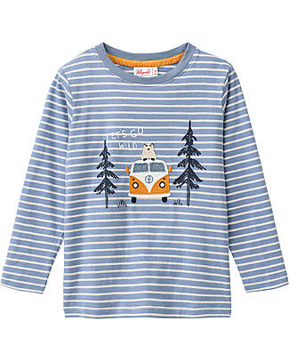 People Wear Organic Maglia Maniche Lunghe Let's Go Wild - Righe Blu e Bianco - Cotone GOTS Camicie_
