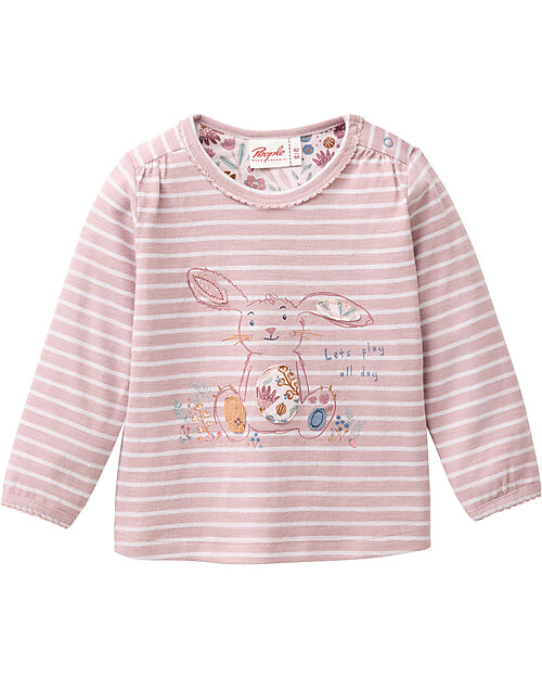 People Wear Organic Maglia Maniche Lunghe Let's Play - Righe Rosa e Bianco - Cotone GOTS Maglie Manica Lunga
