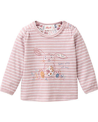 People Wear Organic Maglia Maniche Lunghe Let's Play - Righe Rosa e Bianco - Cotone GOTS Maglie Manica Lunga