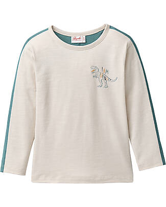 People Wear Organic Maglietta a Maniche Lughe - T-Rex - Beige e Verde Salvia - 100% Cotone Organico - Certificazione GOTS Maglie Manica Lunga