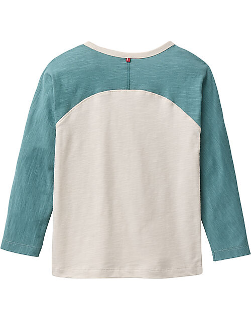 People Wear Organic Maglietta a Maniche Lughe - T-Rex - Beige e Verde Salvia - 100% Cotone Organico - Certificazione GOTS Maglie Manica Lunga