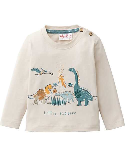 People Wear Organic Maglietta a Maniche Lunghe "Dino" - Crema - Cotone Biologico - Certificazione GOTS Maglie Manica Lunga