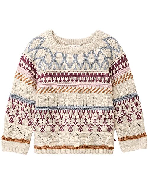 People Wear Organic Maglione Lavorato a Maglia con Disegni - Panna - Cotone GOTS Maglioni