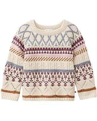 People Wear Organic Maglione Lavorato a Maglia con Disegni - Panna - Cotone GOTS Maglioni