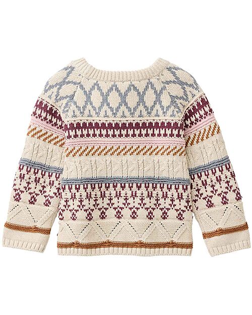 People Wear Organic Maglione Lavorato a Maglia con Disegni - Panna - Cotone GOTS Maglioni