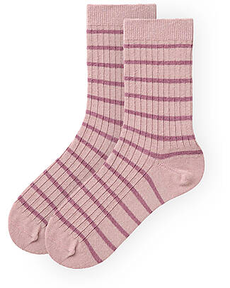 People Wear Organic Pacco da 2 Calzini a Coste - Blu e Righe Rosa - Certificazione GOTS Calzini