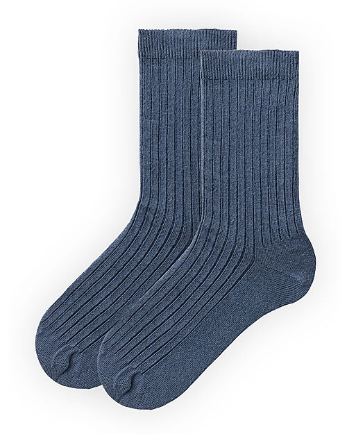 People Wear Organic Pacco da 2 Calzini a Coste - Blu e Righe Rosa - Certificazione GOTS Calzini