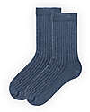 People Wear Organic Pacco da 2 Calzini a Coste - Blu e Righe Rosa - Certificazione GOTS Calzini