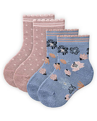 People Wear Organic Pacco da 2 Calzini Bordo Ondulato - Rosa e Indaco - Certificazione GOTS Calzini