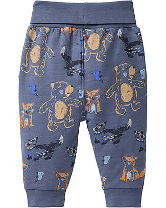 People Wear Organic Pantalone Animali Vita Reversibile - Blu - Cotone GOTS Pantaloni Lunghi