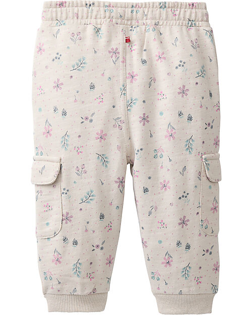 People Wear Organic Pantaloni in Tuta Cargo - Beige con Fiori - 100% Cotone Biologico - Certificazione GOTS Pantaloni Lunghi