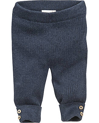 People Wear Organic Pantaloni Lunghi - Blu Scuro Melange - Maglia a Costine di Cotone Bio GOTS Pantaloni Lunghi