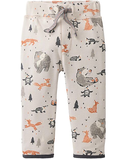 People Wear Organic Pantaloni Reversibili - Animali della Foresta e Piccoli Triangoli - 100% Cotone GOTS Pantaloni Lunghi
