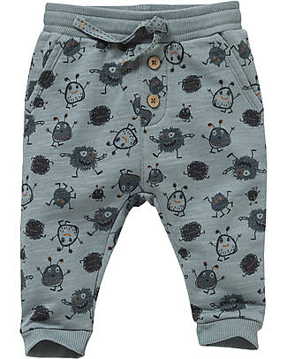 People Wear Organic Pantaloni Tuta - Eucalipto Monsters - Felpa di Cotone Bio GOTS Pantaloni Lunghi