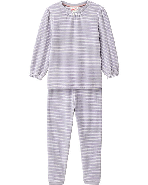 People Wear Organic Pigiama a Righe con Polsini - Bianco e Grigio - Cotone GOTS Pigiami