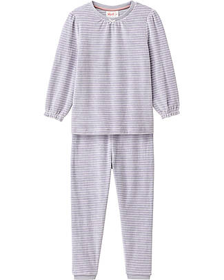 People Wear Organic Pigiama a Righe con Polsini - Bianco e Grigio - Cotone GOTS Pigiami