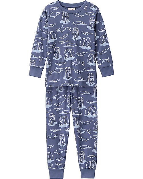 People Wear Organic Pigiama Lungo Orsi - Blu - Cotone GOTS Pigiami