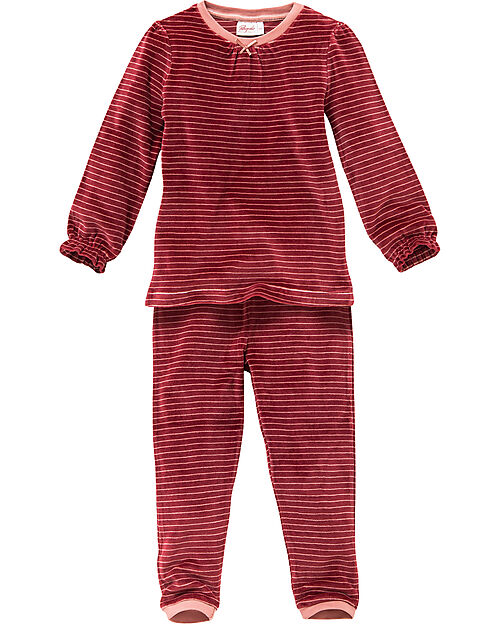 People Wear Organic Pigiama Maniche Lunghe - Rosso Scuro Linee - Cotone Bio GOTS - Morbido e Caldo Pigiami