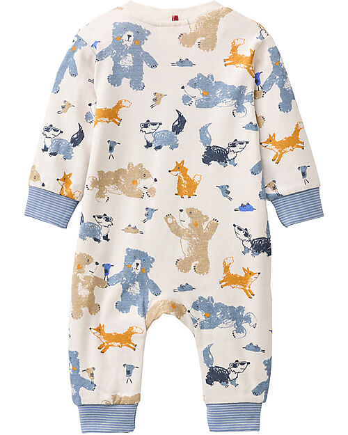 People Wear Organic Tutina a Maniche Lunghe con Zip - Panna Fantasia Animaletti - Cotone GOTS Tutine Lunghe
