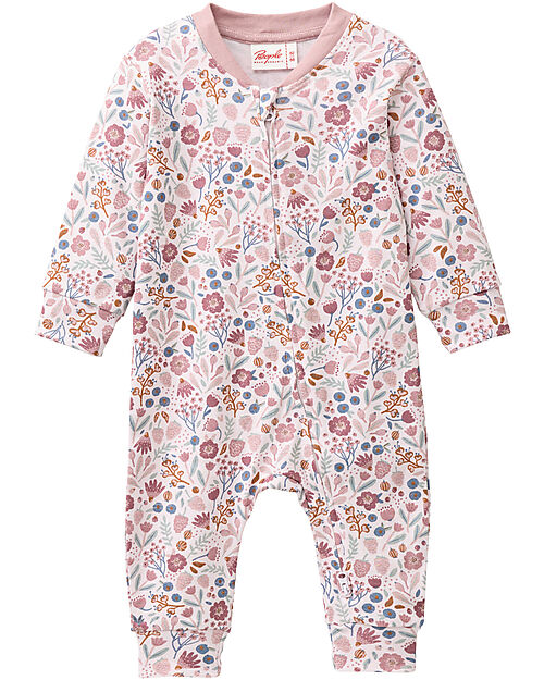 People Wear Organic Tutina a Maniche Lunghe con Zip - Rosa Fantasia Fiori - Cotone GOTS Tutine Lunghe