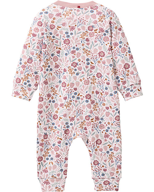 People Wear Organic Tutina a Maniche Lunghe con Zip - Rosa Fantasia Fiori - Cotone GOTS Tutine Lunghe