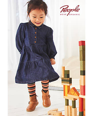 People Wear Organic Vestito Manica Lunga - Blu Melange - Denim di Cotone Bio GOTS Vestiti_