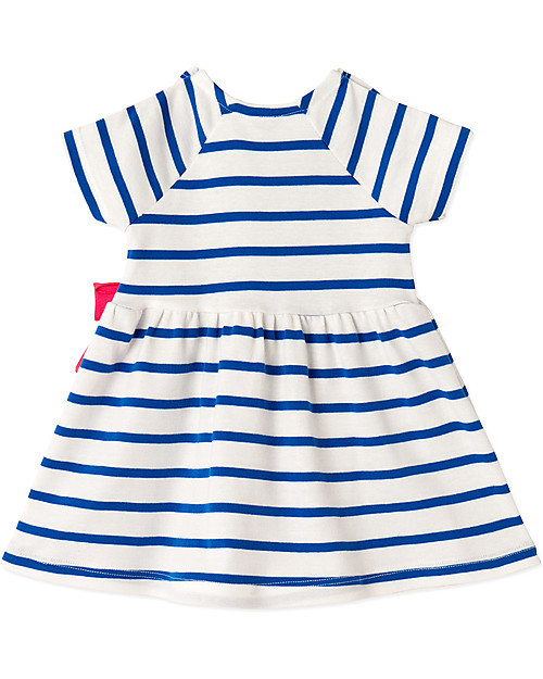 Petit Bateau Abito Bimba Righe, Bianco/Blu - 100% Cotone Vestiti_