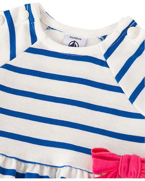 Petit Bateau Abito Bimba Righe, Bianco/Blu - 100% Cotone Vestiti_