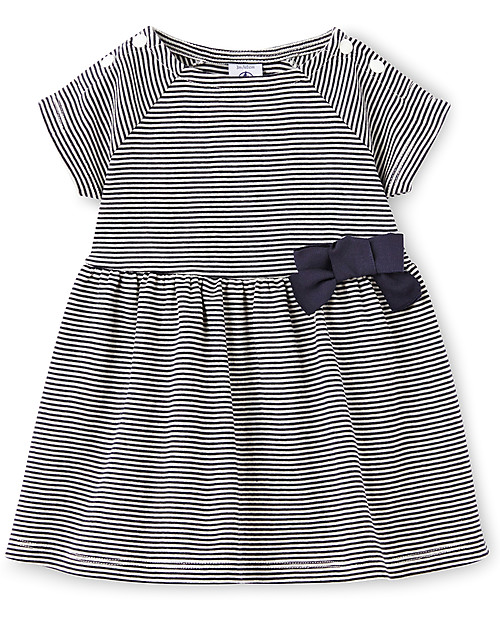 Petit Bateau Abito Blondin, Bianco e Blu, 100% Cotone Vestiti_