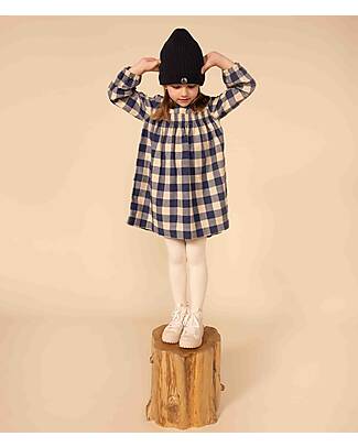 Petit Bateau Abito in Flanella a Maniche Lunghe - Blu e Crema - Fantasia Quadri Vestiti_