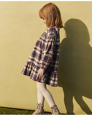 Petit Bateau Abito in Flanella Manica Lunga - Fantasia Quadri Vestiti_