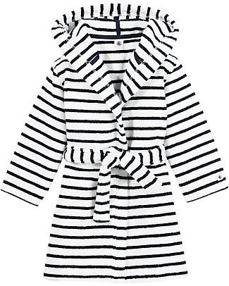 Petit Bateau Accappatoio in Spugna - Bianco/Blu - 100% Cotone Bio Oeko-Tex - con Cappuccio e Cintura Accappatoi e Asciugamani