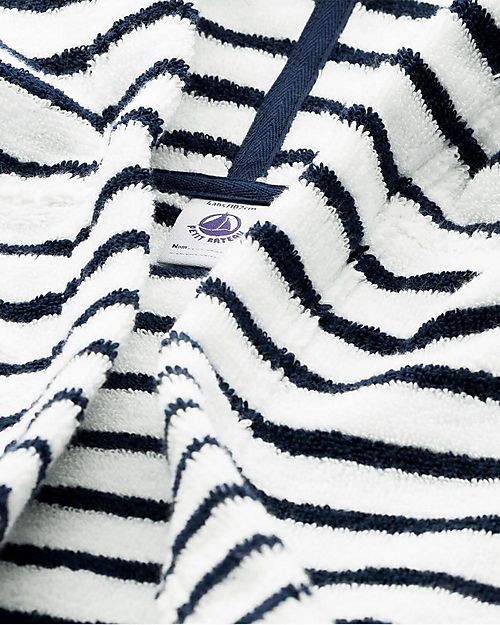Petit Bateau Accappatoio in Spugna - Bianco/Blu - 100% Cotone Bio Oeko-Tex - con Cappuccio e Cintura Accappatoi e Asciugamani