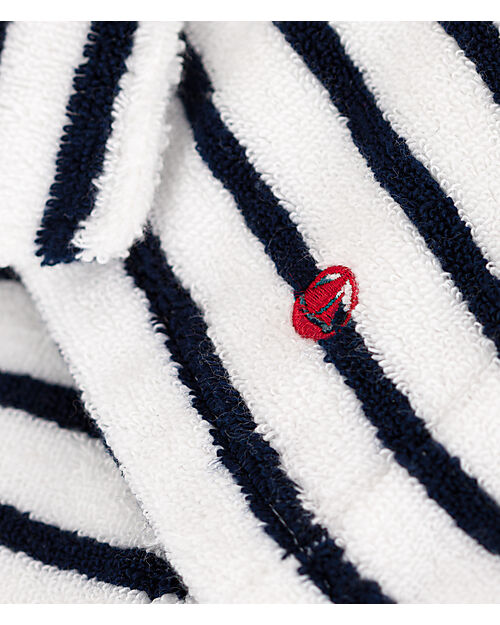 Petit Bateau Accappatoio in Spugna - Bianco/Blu - 100% Cotone Bio Oeko-Tex - con Cappuccio e Cintura
 Accappatoi e Asciugamani