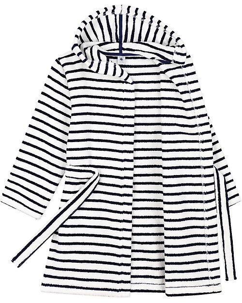 Petit Bateau Accappatoio in Spugna - Bianco/Blu - 100% Cotone Bio Oeko-Tex - con Cappuccio e Cintura
 Accappatoi e Asciugamani