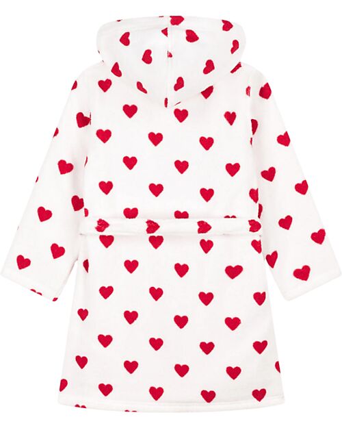 Petit Bateau Accappatoio in Spugna - Bianco - Cuori - 100% Cotone Bio Oeko-Tex - con Cappuccio e Cintura Accappatoi e Asciugamani