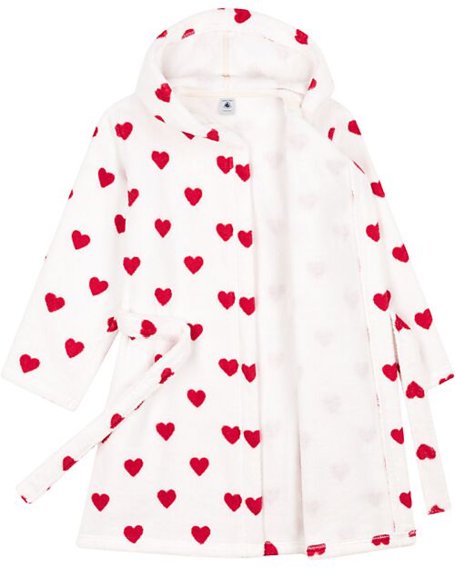 Petit Bateau Accappatoio in Spugna - Bianco - Cuori - 100% Cotone Bio Oeko-Tex - con Cappuccio e Cintura Accappatoi e Asciugamani